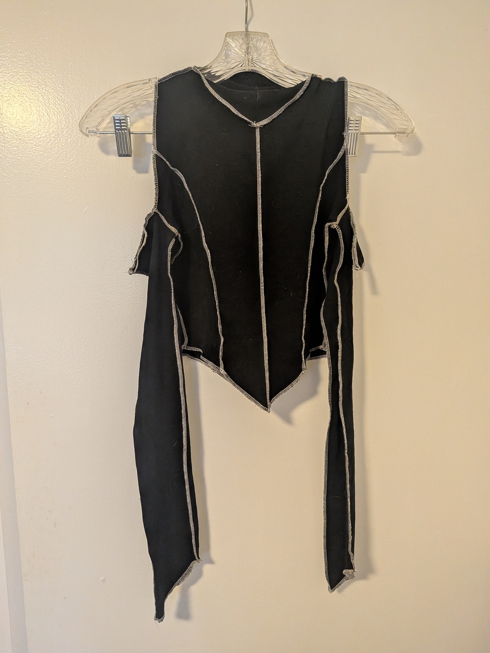 SPANK London Black Deconstructed Raw Seam Top Asymmetric Points Long Tail Sleeve